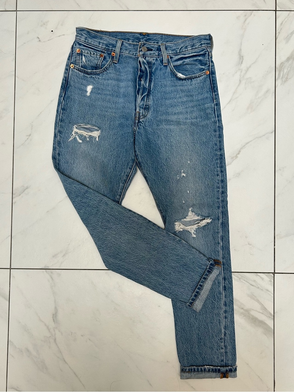 Levi's Distressed Cropped Blue Ankle Jeans